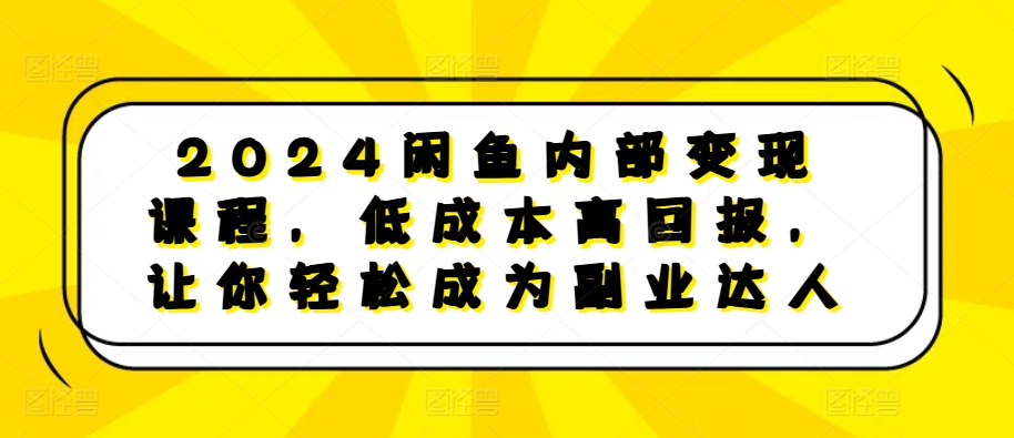 2024闲鱼内部变现课程低成本高回报副业达人